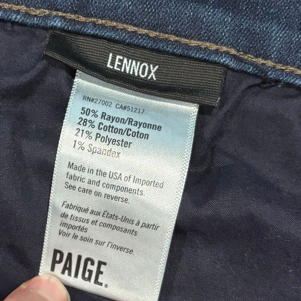 Paige Jeans Mens 33x34 Blue Dark Wash Lennox Slim Fit Straight Preppy Stretch - Picture 5 of 7